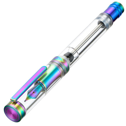 Asvine V200 Titanium Fountain Pen Vacuum Filling, Rainbow Bock Broad Nib Transparent Acrylic Smooth Writing Pen Case Set