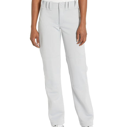 Pantalón de sóftbol de tiro rápido de largo completo para mujer Mizuno con dobladillo inferior abierto, gris, talla XS