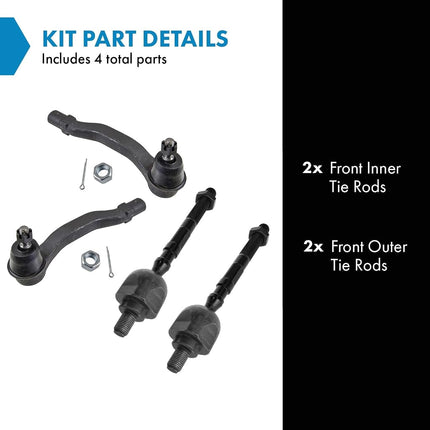 TRQ Inner and Outer Driver and Passenger Side Tie Rod Set 4 Piece