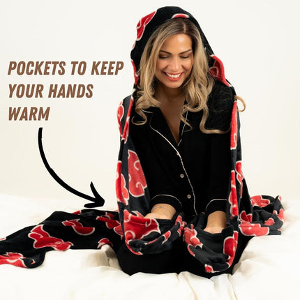 Franco Naruto Anime Akatsuki Cloud Bedding Super Soft and Cozy Wearable Hooded Throw Blanket, 70 in x 50 in (Official Licensed Product) Collectibles
