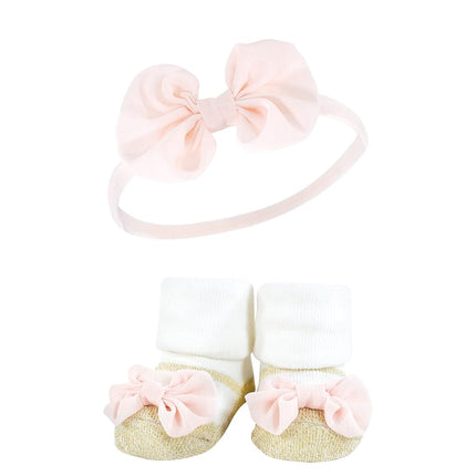 Hudson Baby Girl's Headband and Socks Giftset, Light Pink Leopard, One Size