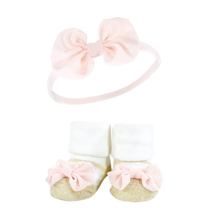 Hudson Baby Girl's Headband and Socks Giftset, Light Pink Leopard, One Size