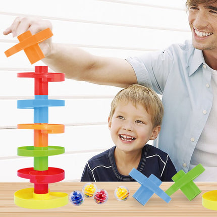 WEofferwhatYOUwant Double Ball Drop Toy – 14-Piece Expandable STEM Tower Set, Rattle Balls, Stackable Ramps | Safe, Durable Polypropylene | Interactive & Imaginative Play for Toddlers 9M+