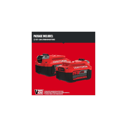 CRAFTSMAN V20 Lithium Ion Battery, 4.0-Amp Hour, 2 Pack (CMCB204-2)