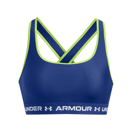 Under Armour Women's Crossback Mid Impact Sports Bra, Tech Blue/Retro Green/White, XS