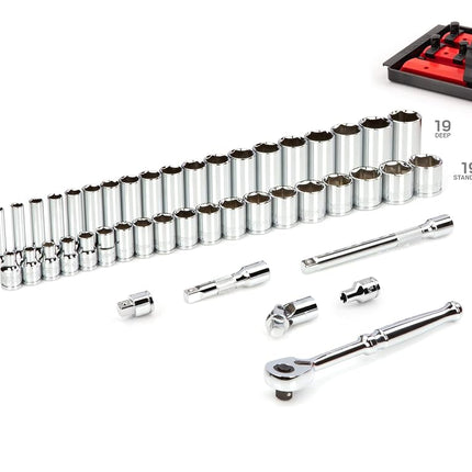 TEKTON Jeu de 44 douilles et cliquets 6 pans de 3/8 po avec rails et plateau (6-24 mm) | SKT13201