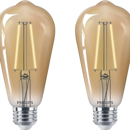 Philips LED Vintage Flicker-Free Amber Straight ST19, Dimmable, Eyecomfort Technology, 700 Lumen, Amber Light(2000K), 8.8W=75W, Title 20 Certified, E26 Base, 2-Pack, (565969)
