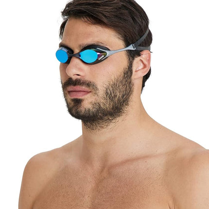 arena Cobra Original Swipe Mirror Unisex Adult Racing Swimming Goggles, Swimming Pool Goggles with Mirror Lenses, Anti-Fog UV Protection, 4 Interchangeable Nose Bridges