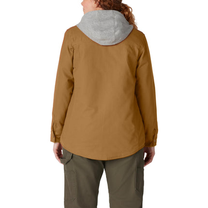 Dickies Women's Size Plus Hooded Duck Shirt Jacket, Brown Duck, 3X