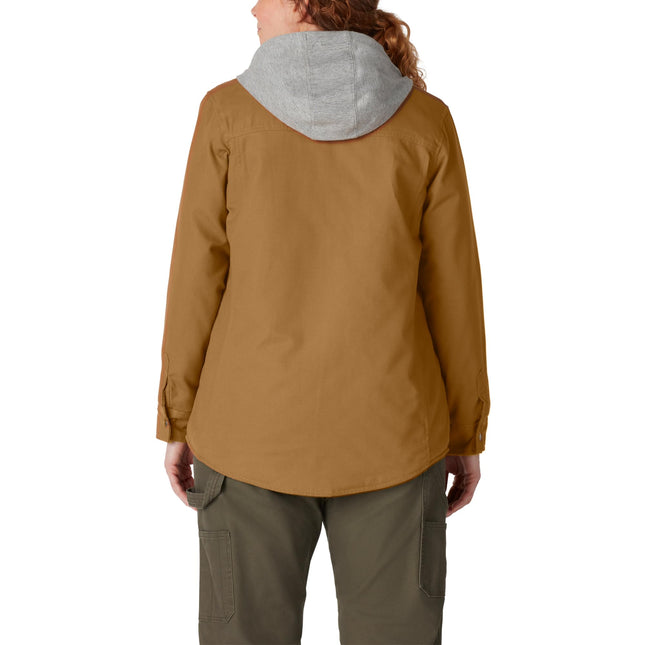 Dickies Size Women’s Plus Hooded Duck Shirt Jacket, Brown Duck, 1X