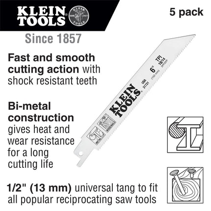 Reciprocating Saw Blades 10/14 TPI, 8-Inch, 5-Pack Klein Tools 31741