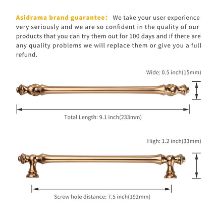 Asidrama 10 Pack 7.5 Inch(192mm) Champagne Bronze Kitchen Cabinet Handles,Brushed Brass Cabinet Pulls Kitchen Cabinet Hardware for Cupboard Gold Drawer Pulls