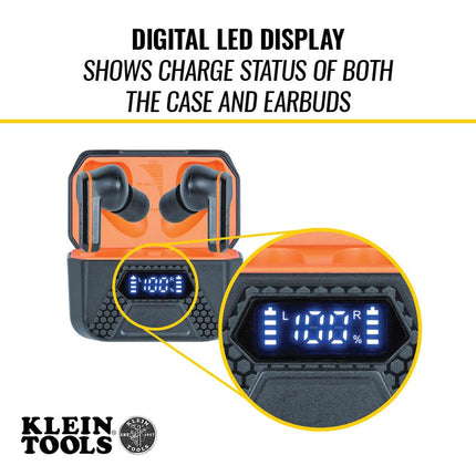 KLEIN TOOLS AESEB2 Auriculares Bluetooth Elite, Tapones para los oídos Inalámbricos Verdaderos, Protección Auditiva NRR 25 DB, 24 Horas de Duración de Batería, Pantalla LED Digital
