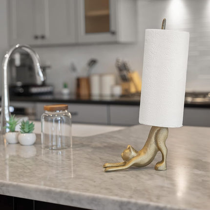 WallCharmers Gold Paper Towel Holder, Metal Toilet or Kitchen Paper Holder for Floor or Countertop, Gold Cat