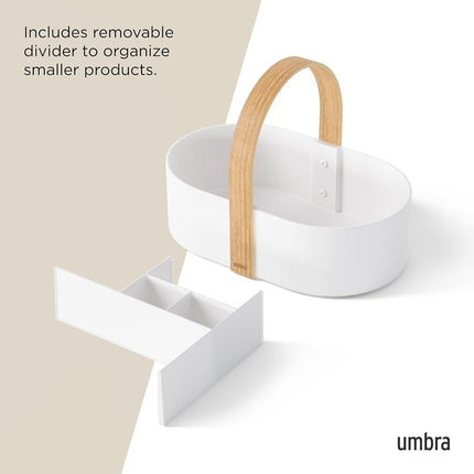 Umbra Bellwood Caddy, Wooden Handle Makeup Organizer, Small, White/Natural