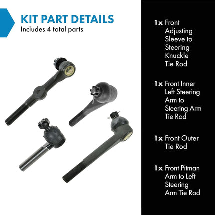 TRQ Front Inner Outer Steering Tie Rod End Kit Set 4pc for 81-91 Chevrolet GMC Suburban Truck Pickup K10 K1500 V10 V1500