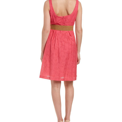 Nine West Women's Sleeveless Belted Fit and Flare Dress with Pleats, Candy, 16