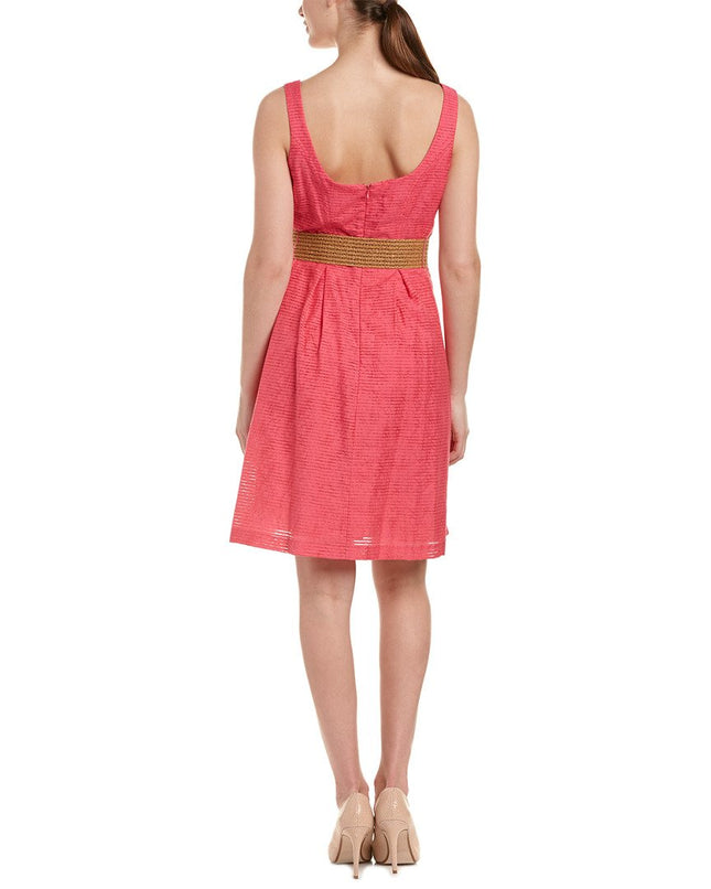 Nine West Women's Sleeveless Belted Fit and Flare Dress with Pleats, Candy, 16