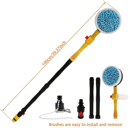 Abizarch Auto Rotating Car Wash Brush Multifunctional Car Foam Cleaning Kit with 360° Spin Head Portable Chenille Car Scrub Brush High Pressure Cleaning Tool Long Handle for Home Car(Waterless Pipe)