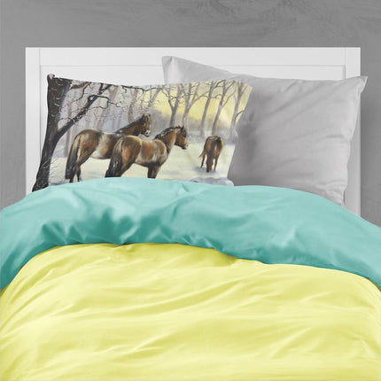 Caroline's Treasures BDBA0122PILLOWCASE Caballos en la Nieve de Daphne Baxter Funda de Almohada de Tela Estándar Ligera Súper Suave de Fácil Cuidado, Funda de Almohada Decorativa, Estándar