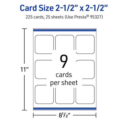 Avery Printable Square Rounded Corner Business Cards, Sure Feed Technology, 2-1/2" x 2-1/2", Glossy White Cardstock, Print-to-the-Edge, Laser/Inkjet, 225 Total