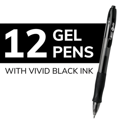 BIC Gel-ocity Original Black Gel Pens, Medium Point (0.7mm), 12-Count Pack, Retractable Gel Pens With Comfortable Grip