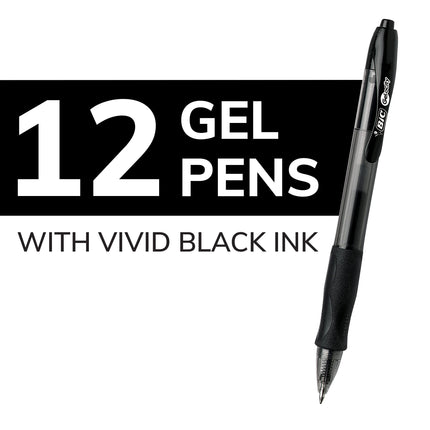Bolígrafos de gel retráctiles BIC Gel-ocity Original, tinta negra, punta mediana (0,7 mm), paquete de 12 unidades, con agarre cómodo