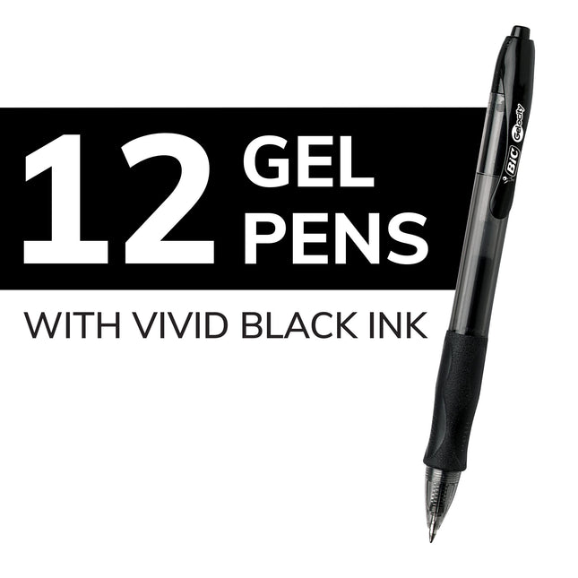 BIC Gel-ocity Original Black Gel Pens, Medium Point (0.7mm), 12-Count Pack, Retractable Gel Pens With Comfortable Grip
