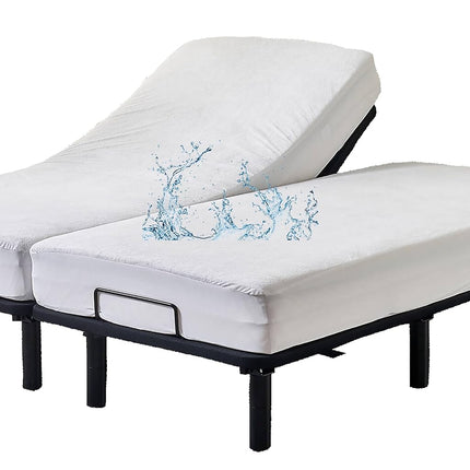Kingnex Waterproof Split King Mattress Protector for Adjustable Beds Noiseless Soft Bamboo Viscose Terry Surface Fitted Matress Cover with Deep Pocket