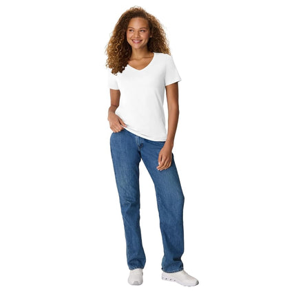 Hanes Women's Short Sleeve Nano-T V-Neck Tee, White, Medium