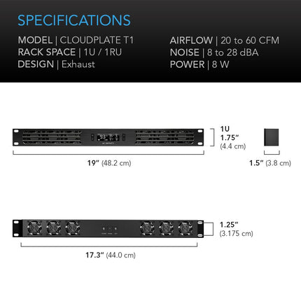 AC Infinity CLOUDPLATE T1, Rack Mount Fan Panel 1U, Exhaust Airflow