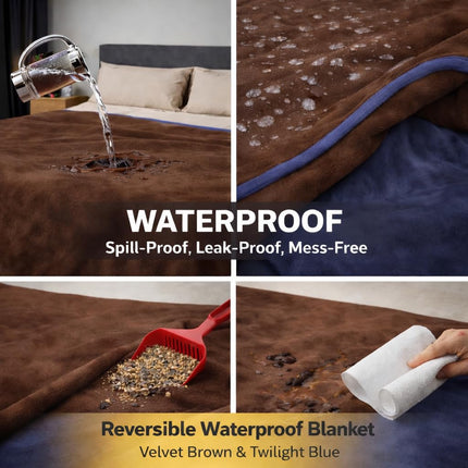 Bedding Aid Waterproof Reversible Blanket, Excellent Leakproof Protector Cover to Protect Bed Mattress, Sofa, Couch from Pee & Spills from Adults, Babies, Dogs, Pets (Beige/Greyish Blue, 80”x90”)