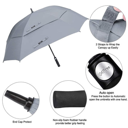 G4Free Extra Large Golf Umbrella 62/68 inch Vented Square Umbrella Windproof Auto Open Double Canopy Oversized Stick Umbrella