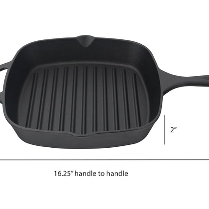 Jim Beam JB0176 Cast Iron Square Pan with Ridges, 16.5', Black