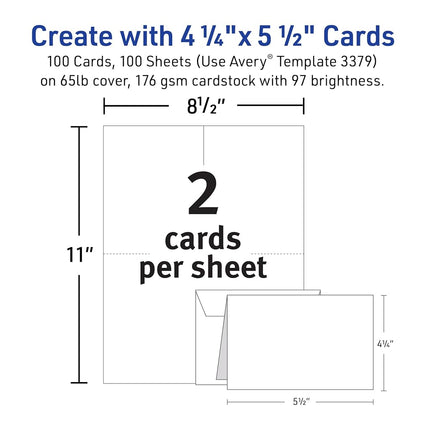 Avery Printable Note Cards, 4.25" x 5.5", Two-Sided Printing, Matte White, 2 Pack, 100 Cards Total (5813)