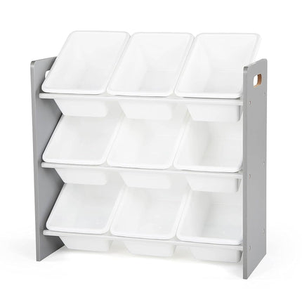 Humble Crew Wooden Toy Storage Organiser for Children & Toddlers, with 9 BPA Free Plastic Removeable Storage Bins, Ideal for Storing Toys, Games, Books and Craft Supplies - Grey/White