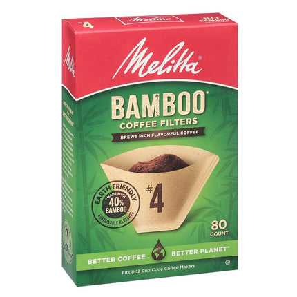Melitta #4 Cone Coffee Filters, Bamboo, 80 Count (Pack of 6) 480 Total Filters Count - Packaging May Vary