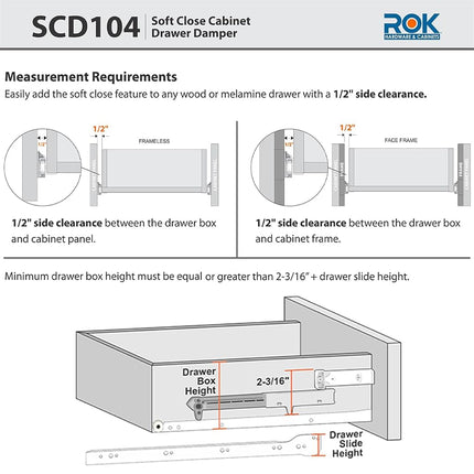 Rok 2-Pack Hardware Soft Close for Wood Drawers/Soft Close Drawer Adapter/Add-On/Retrofit (Gray)