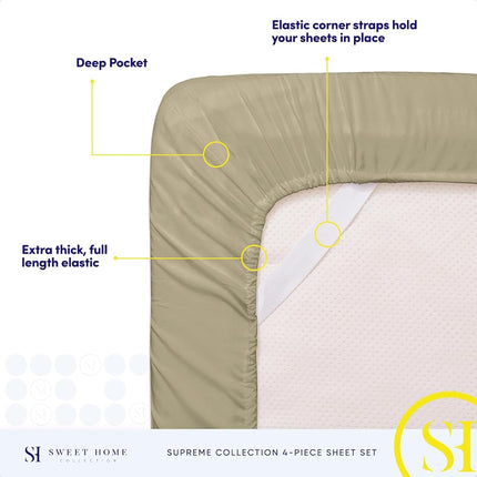 Sweet Home Collection Juego de cama de lujo con sábana encimera, sábana bajera, 2 fundas de almohada, microfibra, salvia, California King