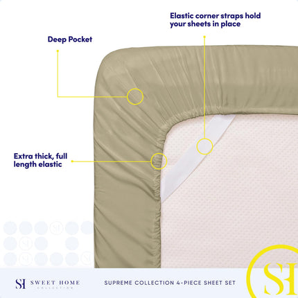 Sweet Home Collection Luxury Bedding Set with Flat, Fitted Sheet, 2 Pillow Cases, Microfiber, Sage, King