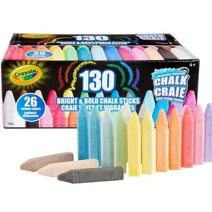 Crayola Washable Outdoor Sidewalk Chalk Collection (130ct), Bulk Anti-Roll Chalk Sticks for Kids, Classroom Recess Toys, Outdoor Toys & Activities for Kids