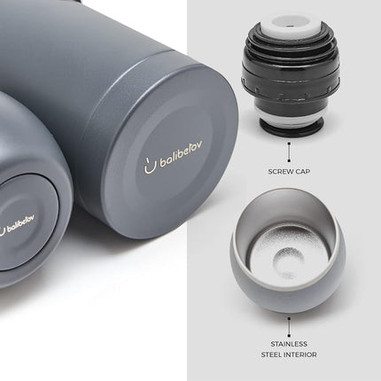 BALIBETOV Complete Yerba Mate Set - Modern Mate Gourd, Thermos, Bombilla and Cleaning Brush Included - All Premium Quality 304 18/8 Stainless Steel (Gray)
