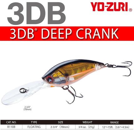 Yo-Zuri 3DB Deep Crank Floating Lure, Prism Tennessee Shad, 2 3/4-Inch