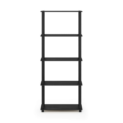 Furinno TURN-S-TUBE Book Shelf, 5-Tier Toolless Storage Shelves with Square Tubes, Shelving Unit for Organization and Storage for Living Room, Home Office, Americano