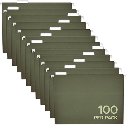 Pendaflex Hanging File Folders Letter Size - 100 Pack of Green File Folders - 1/5 Cut Tabs - Adjustable Tabs - Bulk File Folders for Filing Cabinet with Tabs - Manilla File Folders 8.5 X 11