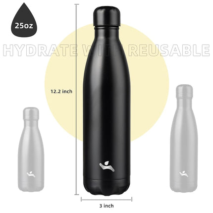 Konokyo Insulated Water Bottles,25oz Double Wall Stainless Steel Vacumm Metal Flask for Sports Travel,Midnight Black
