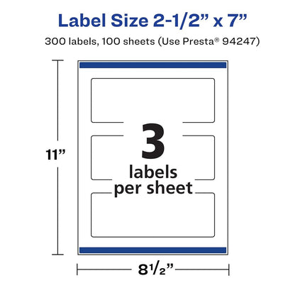 Étiquettes rectangulaires Avery blanc mat avec Sure Feed, 6,35 cm x 17,78 cm, 300 étiquettes imprimables blanc mat