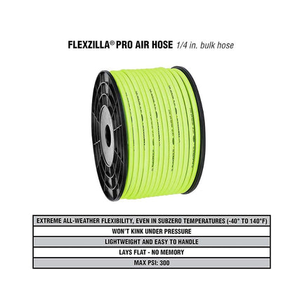Flexzilla Pro Air Hose, Bulk Plastic Spool, 1/4 in. x 250 ft, Heavy Duty, Lightweight, Hybrid, ZillaGreen - HFZ14250YW