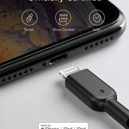 Cable Lightning ANKER Powerline II, [Certificado MFi de 0,9 m] Cable de carga/sincronización USB Lightning compatible con iPhone SE 11 11 Pro 11 Pro Max Xs MAX XR X 8 7 6S 6 5, iPad y más (negro)