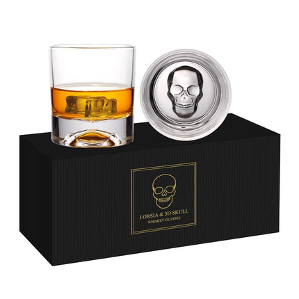 Hand Blown Crystal Skull Whiskey Glasses, Set of 2
